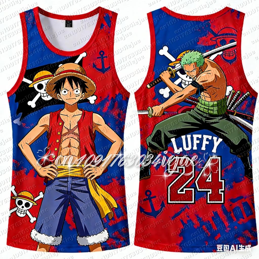 2026 Аниме One Piece Луффи Специальное издание Баскетбольная майка-жилет, Взрослый мужской Баскетбольная майка-жилет Детский мультяшный жилет