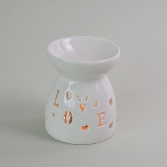 Essential Oil Burner with Spoon White Ceramic Aroma Burner Wax Melter with Cutout Design Home Tabletop Wax Warmer for Bedroom Meditation Room