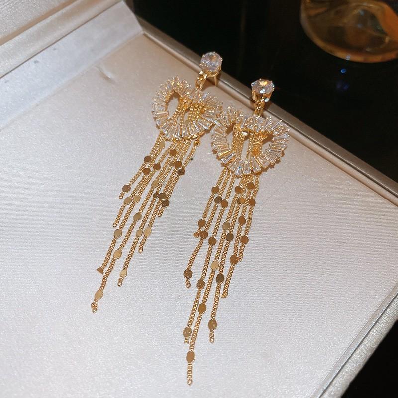 Silver needle zircon geometric fringed earrings light luxury high-end autumn and winter earrings women's new popular earrings