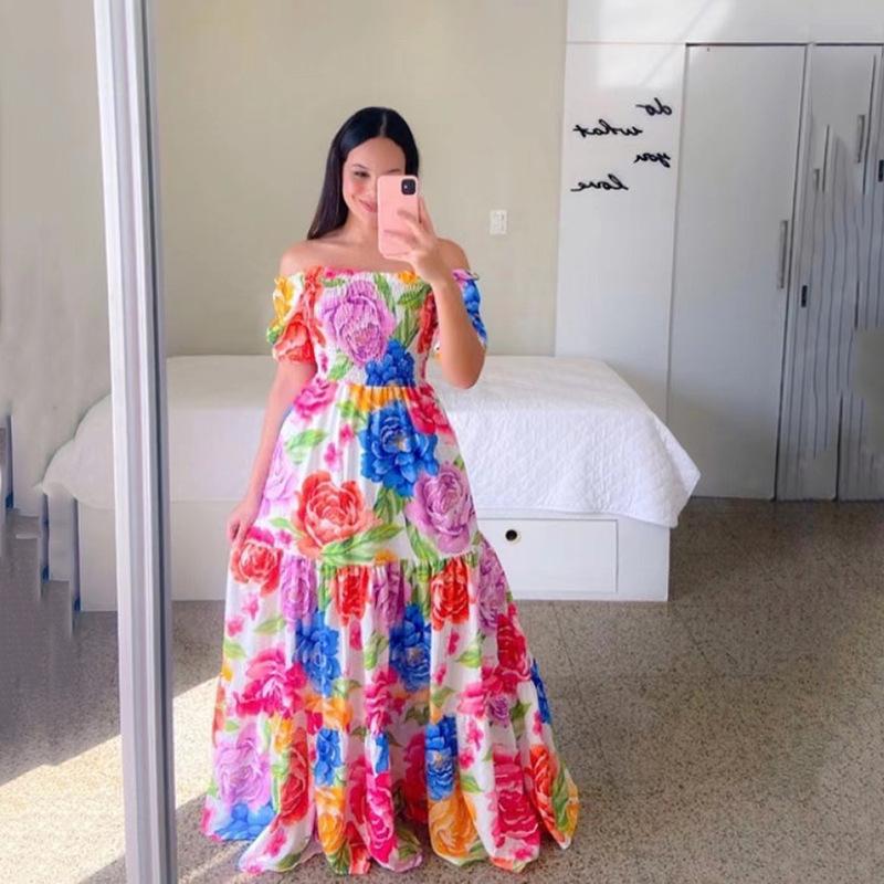 Женское платье с одним словом на плече, цветочная юбка с открытыми плечами, длинная, с принтом «Фея»
