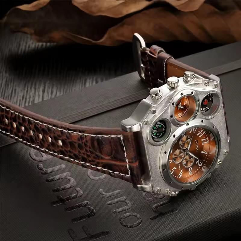 Oulm 1349 Men Big Dial Male Quartz Clock Luxury Men's New Sport Casual Multi Function Watches Luminous Leather Band Wrist Watch