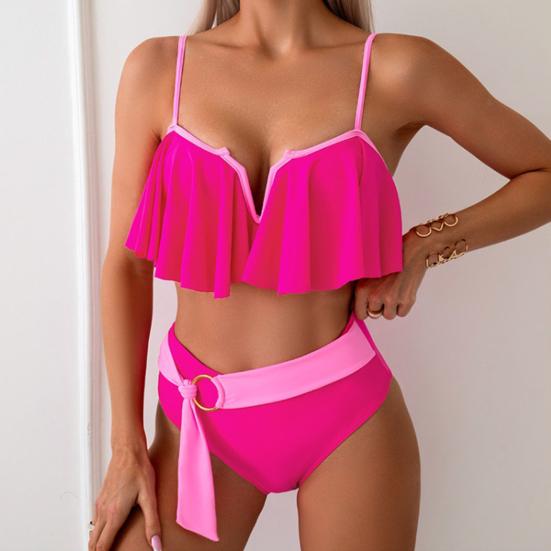 2 шт./компл., женский сексуальный комплект бикини с лентой на талии и v-образным вырезом, комплект бикини с бюстгальтером, высокие трусы для плавания