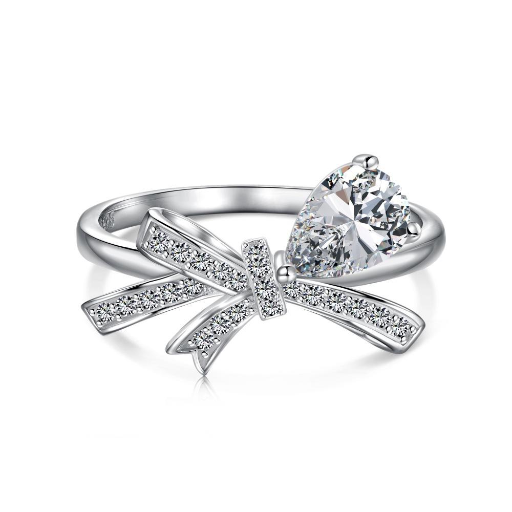 European and American Rings, Women's Niche Light Luxury Bows, Love Silver Rings