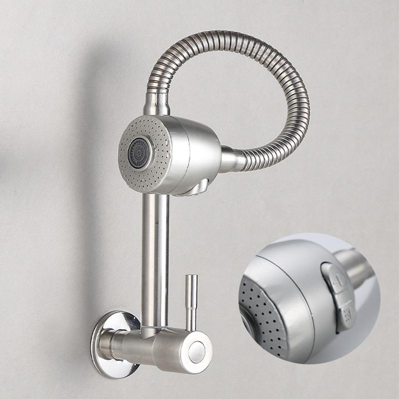 Brushed Wall-mounted Kitchen Single Cold Water Faucet  304 Stainless steel Mop Pool Faucet 2 Water Modes Single Handle