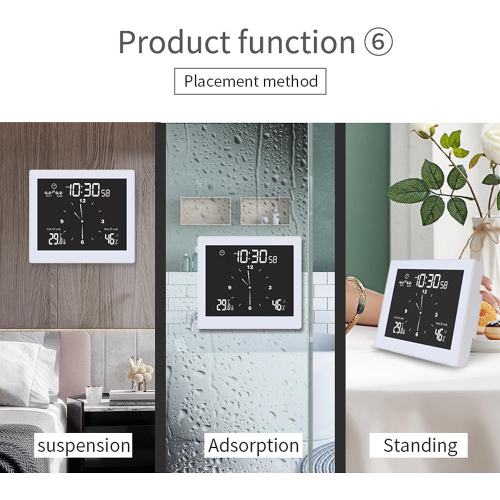 Цифровые часы с дисплеем температуры и влажности, водонепроницаемые настенные часы, комнатный термометр с ЖК-дисплеем