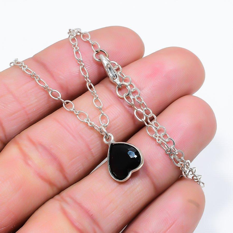 Black Spinel Gemstone Handmade 925 Sterling Silver Jewelry Necklace 20" GK-3474