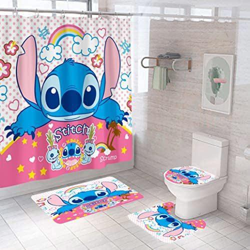4-Piece Cartoon Cute 3D Printing Shower Curtain Bathroom Set Curtain Home Decoration Bathroom Set With Hook