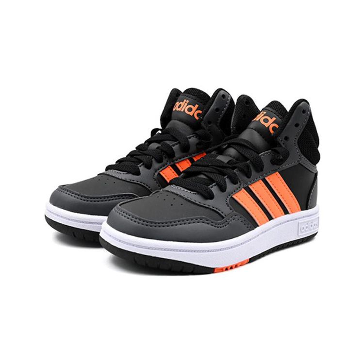 adidas Повседневные детские кроссовки Neo Hoops 3.0 Mid K из ткани, со средней высотой голенища, устойчивые к скольжению, прочные, для катания на скейтборде, черные с оранжевым, HQ4492