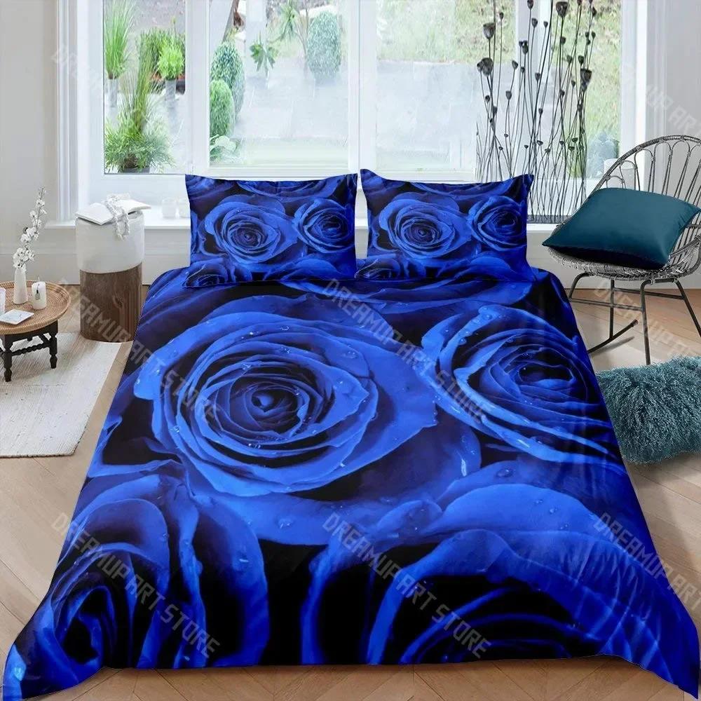 Пододеяльник с цветочным принтом «Blue Rose» King Queen, комплект постельного белья с 3D-цветами, покрывало на одеяло ко Дню святого Валентина с ботаническим узором