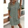 Fashion Short Sleeve Women Summer Shirt Dress New Elegant Lapel Loose Plus Size Simple Button Casual Party Dresses Single Breasted Women's Clothing