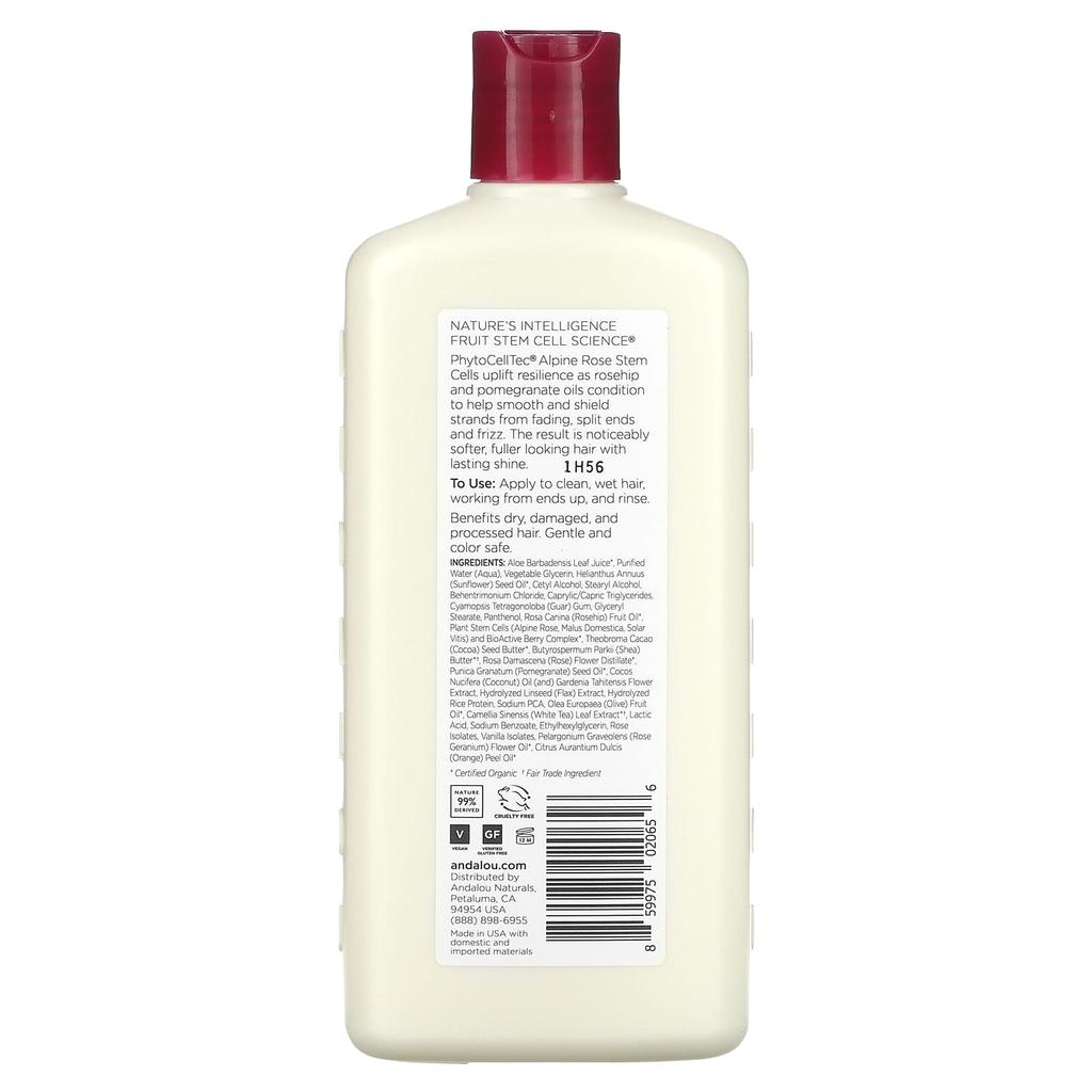 Andalou Naturals Conditioner, Color-treated Hair Care, Moisturizing, 1000 Rose Complex, 11.5 Fl Oz (340 Ml)