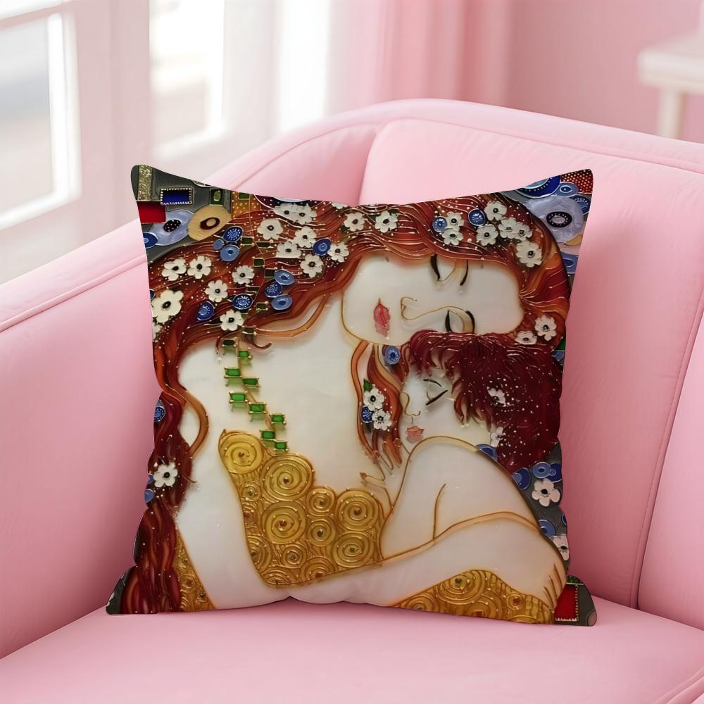 Art Gorgeous GGustav KKlimt Oil Painting Cushion Cover Pillow Case Soft Skin Friendly Fabric Comfort Concealed Zipper