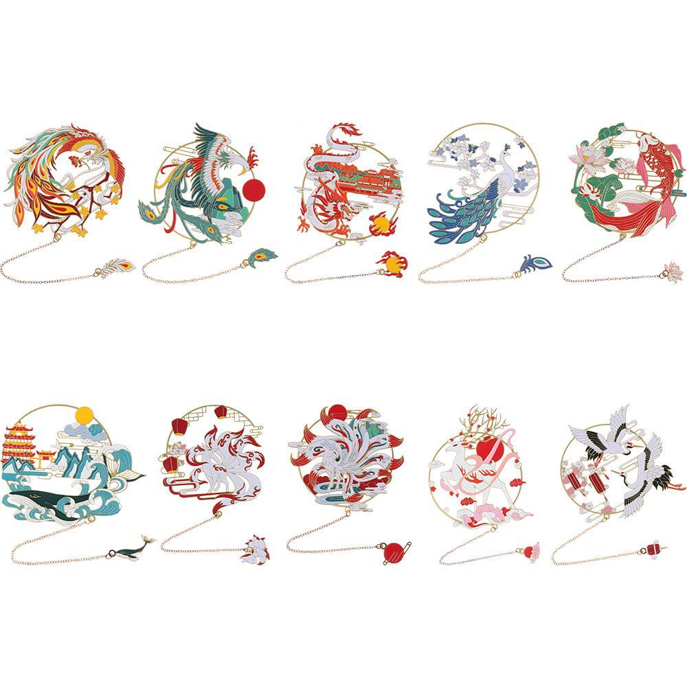 Chinese Style Calligraphy Painting Bookmark Group Fan Book Clip Pagination Mark Metal Tassel Stationery School Office Supplies