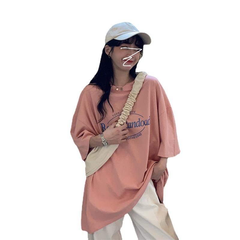 Лето 2024 Корейский Ретро Средней Длины Свободный Большого Размера Модная Женская Футболка с Коротким Рукавом