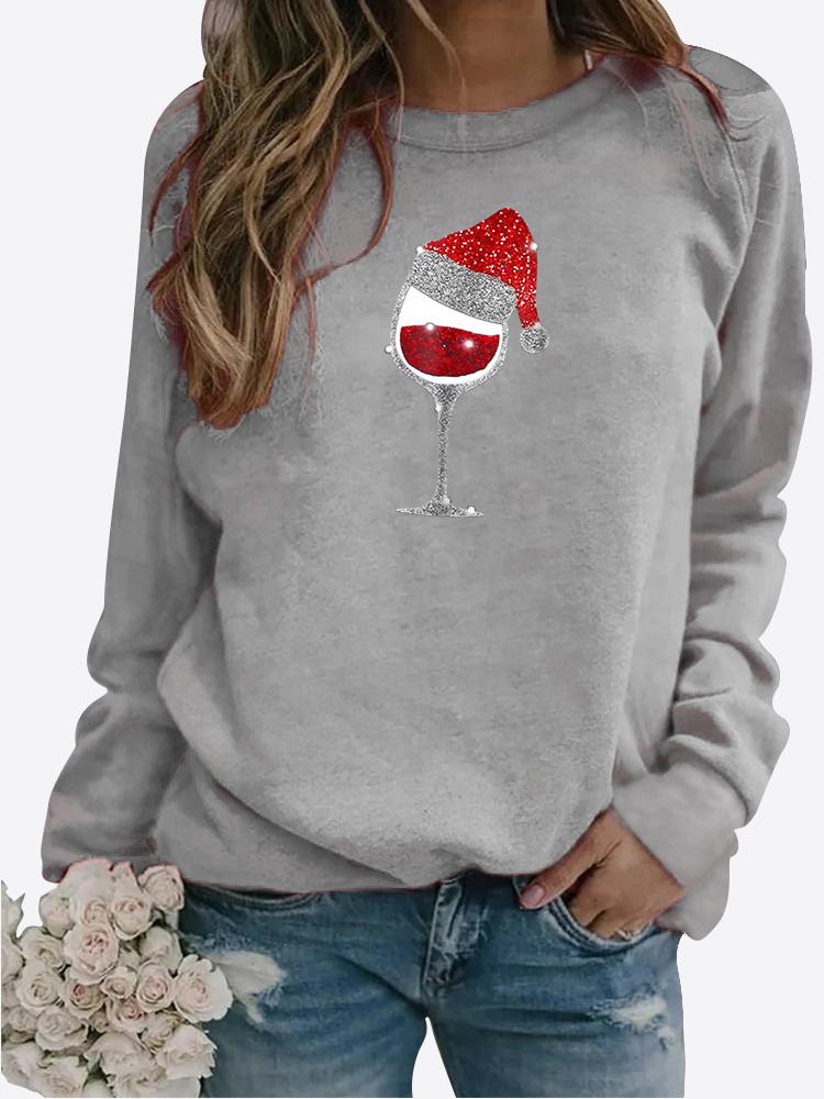 Autumn and Winter Women's Christmas Theme Printing Sweater Round Neck Long Sleeve Casual Sweatshirt Plus Size Top