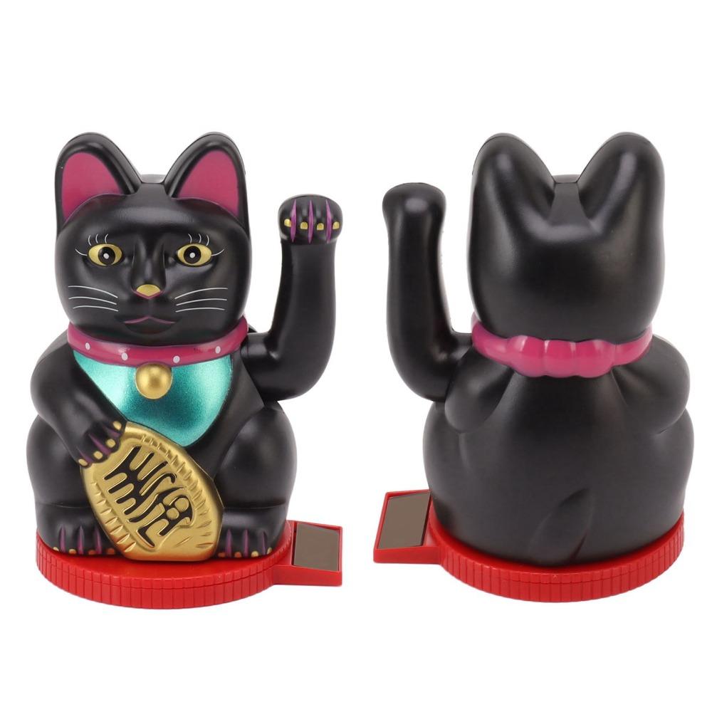 Plastic Rotatable Base Fortune Cat White & Gold & Black Car Dashboard Cat Ornament  Home Decoration