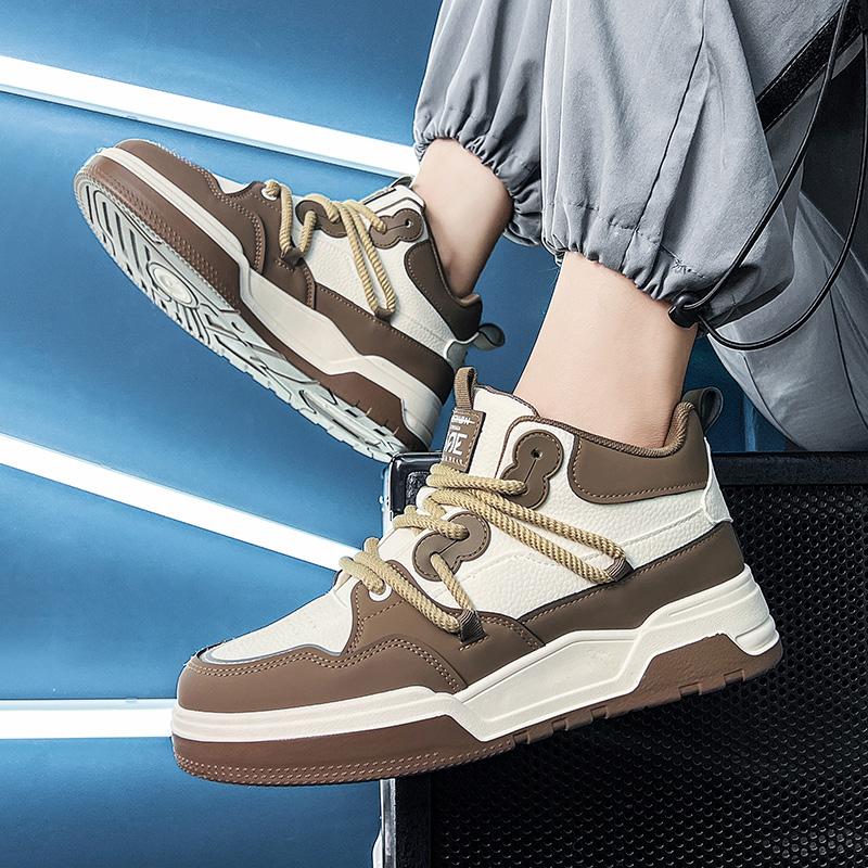 Лоферы Скейтборд Мужские Осенние Кроссовки Кожаная Обувь Повседневная Обувь Круглый Носок Модные Высокие Нескользящие Мягкие и Удобные