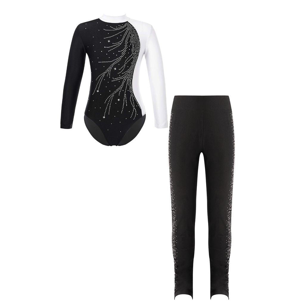 Детская одежда для девочек с длинным рукавом для балета, гимнастический купальник, танцевальный костюм для соревнований по фигурному катанию с брюками
