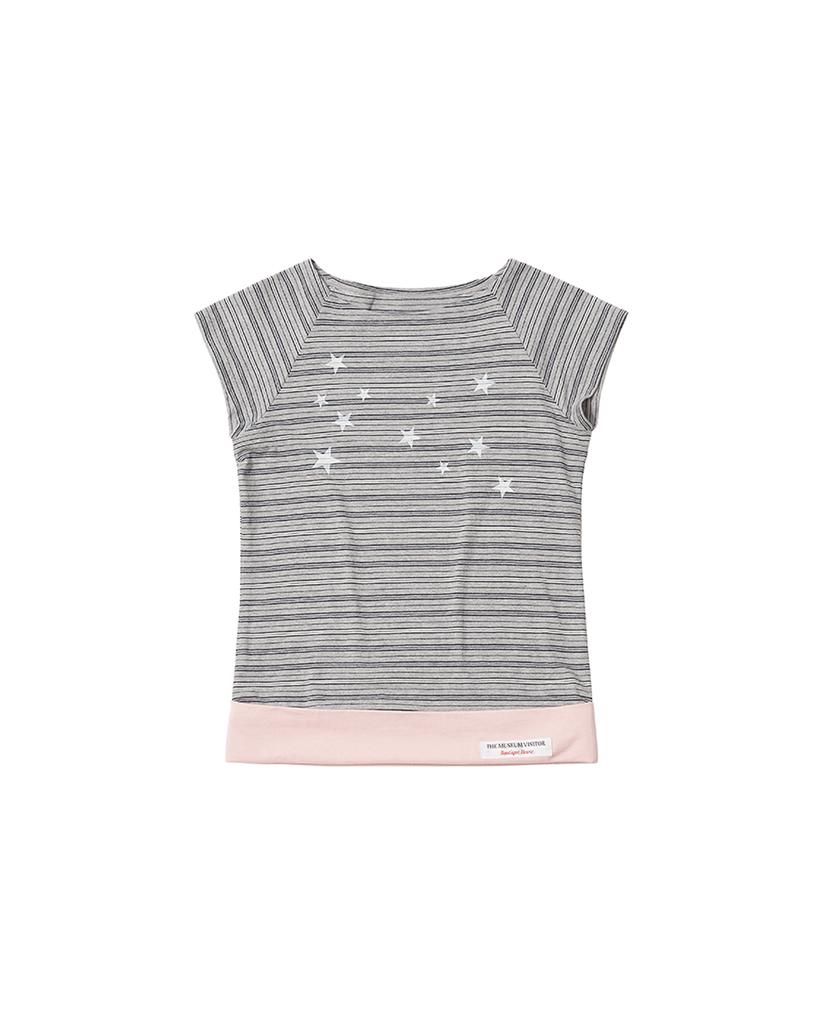 THEMUSEUMVISITOR Striped Star-Patterned T-Shirt (Grey)