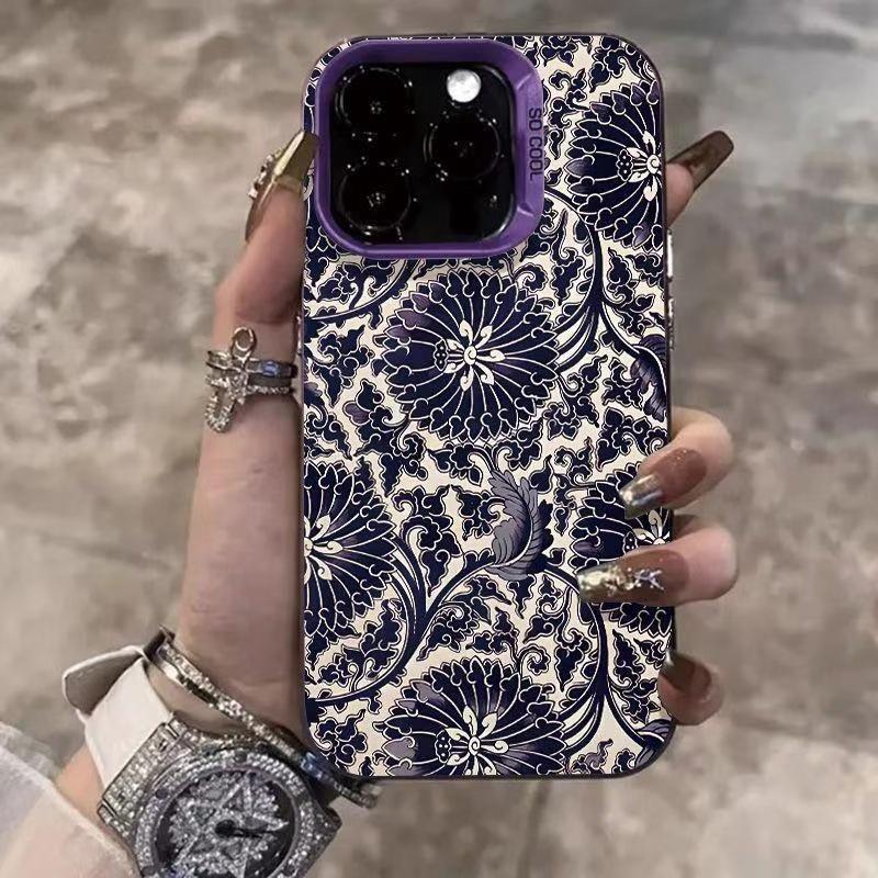 Ретро-синий узор для Apple iPhone 14/15 Pro, 16 Pro Max, 17 Air - Модный и высококлассный дизайн