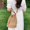 Летняя плетеная соломенная сумка-ведро для женщин Простая пляжная сумка через плечо на шнурке