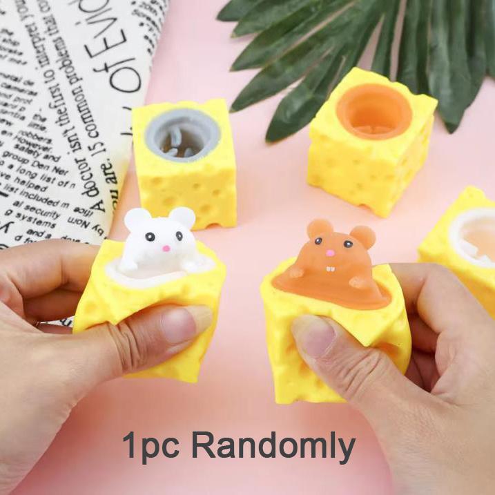 Забавные мягкие фиджет-игрушки Выскакивающая мышь с сыром Чашка Сжимаемые игрушки для снятия стресса Тревога Напряжение Сенсорный подарок Приз на вечеринку Классный приз для детей