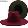 Outer Wine Red Inner Green Wool Felt Jazz Fedora Hats with Thin Belt Buckle Men Women 9.5CM Wide Brim Panama Trilby Cap 56-58CM