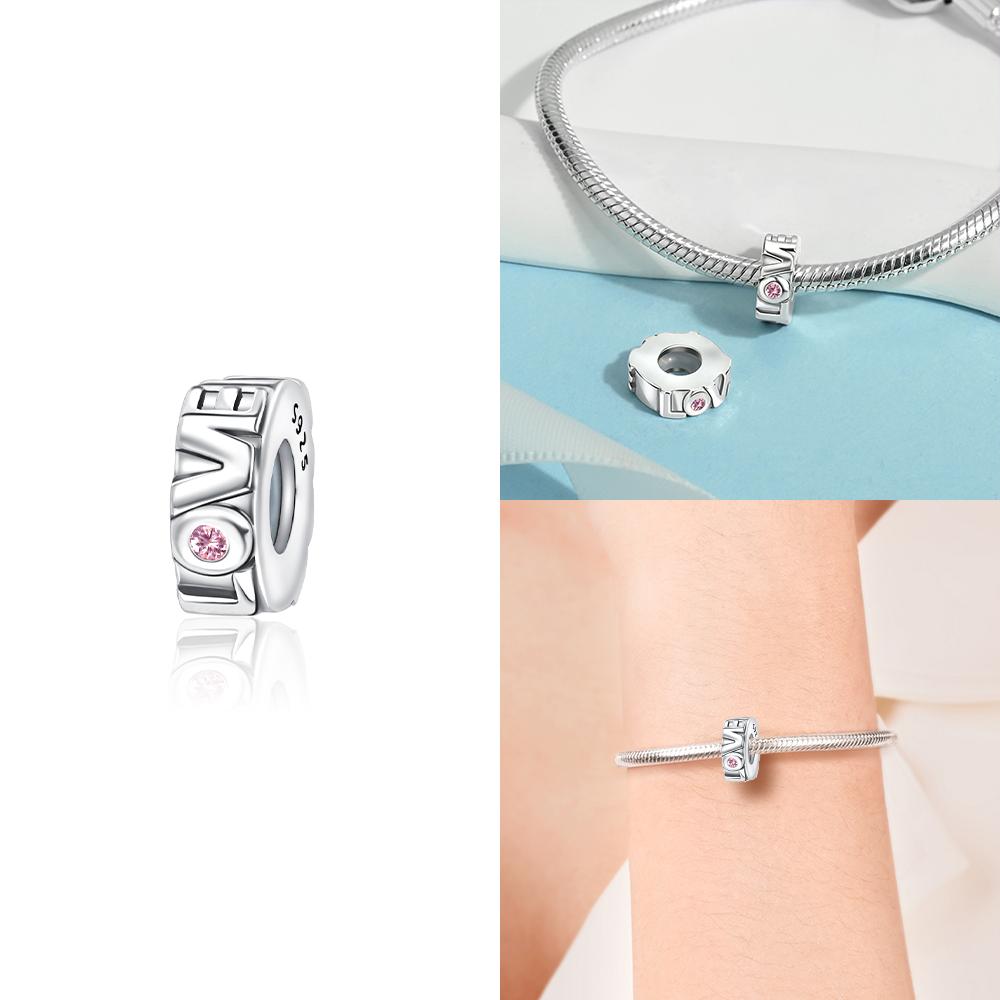Pink Zircon Love copper Bead Charms Charm Bead Charms Compatible With Bracelets Women Jewellery Diy Anniversary Gift Delicate Accessories Bag Charm