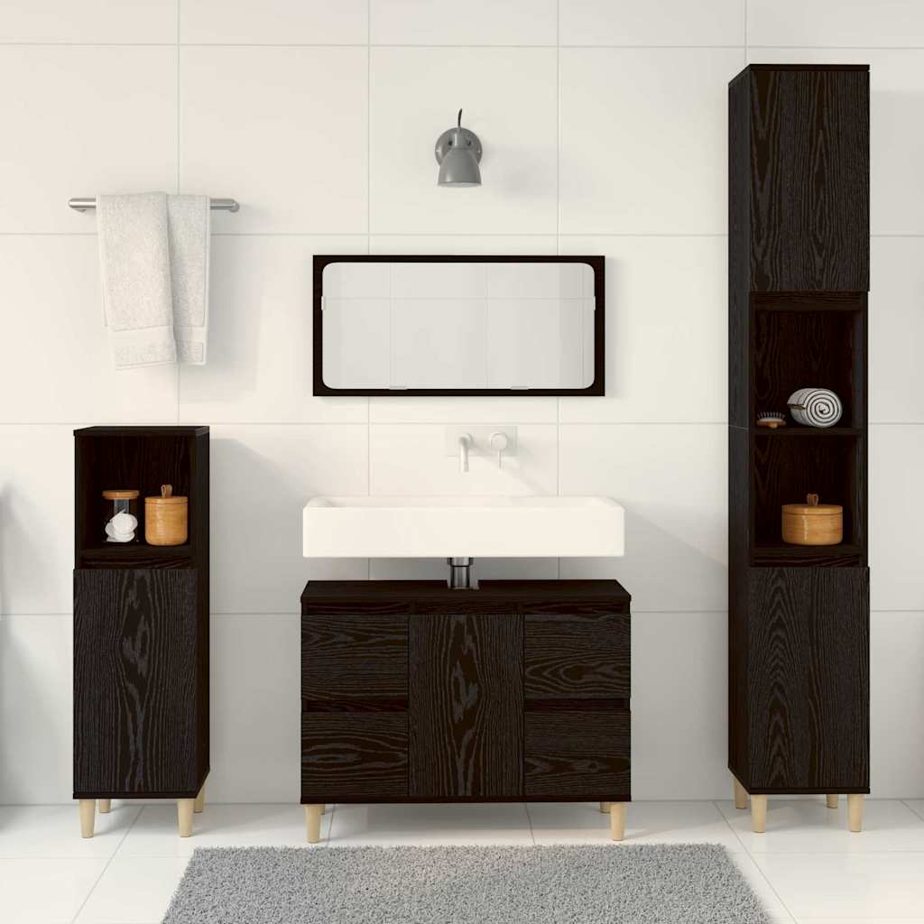 Wall Mounted Bathroom Furniture Set 3 pcs Black Oak Effect