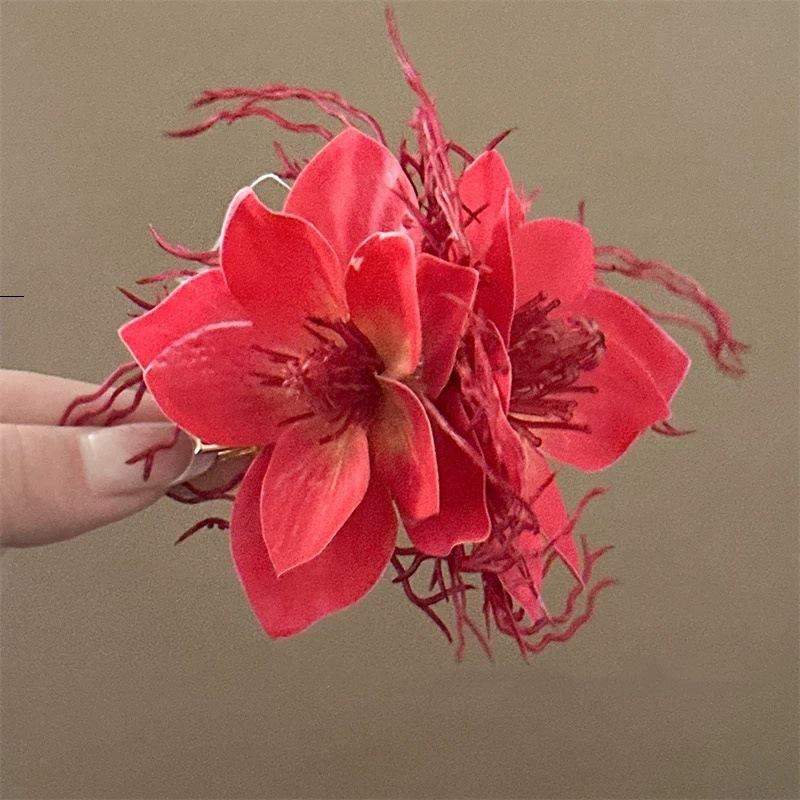 Summer Vacation Flower Duckbill Clip Dance Show White Floral Mesh Flower Hairpin Bridal Wedding Fairy Fringe Clip Girls Women