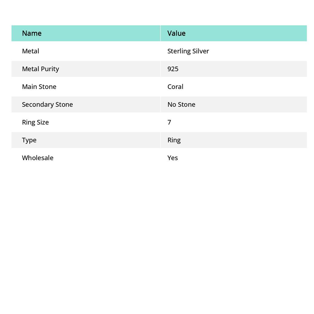 Кольцо из серебра 925 пробы с натуральным ископаемым кораллом, размер 7, v4K28