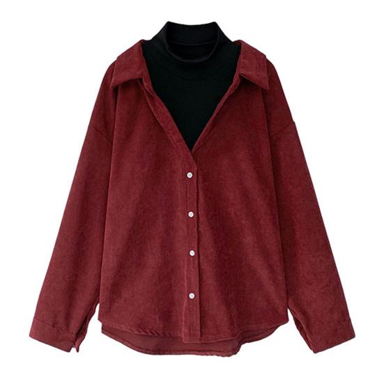 Women Corduroy Shirt Lapel Long Sleeve Single-Breasted Shirt Tops Bottoms Tops Layer Wear Commuter Style Shirt
