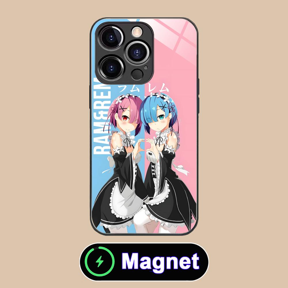 Чехол для мобильного телефона ReZero Rem Ram Glass MagSafe для iPhone 17 16 15 14 13 12 11 Air Pro Max Plus Mini Цветная накладка
