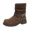 Korean version belt buckle short boots women's 2025 autumn new versatile flat bottom thin pile boots British style thin velvet boots women