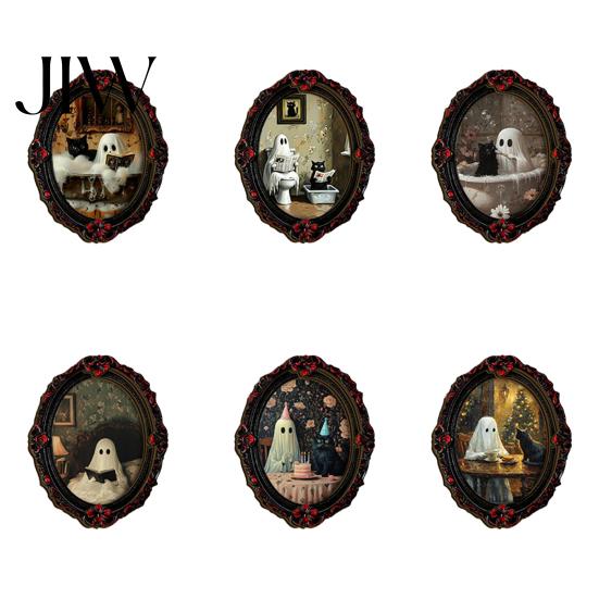 Scratch Resistant Fridge Decor Halloween Ghost Refrigerator Magnet, Retro Gothic Magnets, Oval Picture Frame Magnetic Stickers for Kitchen