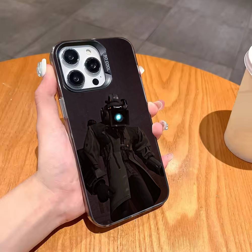 1PC Skibidi T-Toilet ANIME Phone Case For iPhone17,16,15,14,13,12,11,Pro,MAX Gray Matte Silicone Black Cover