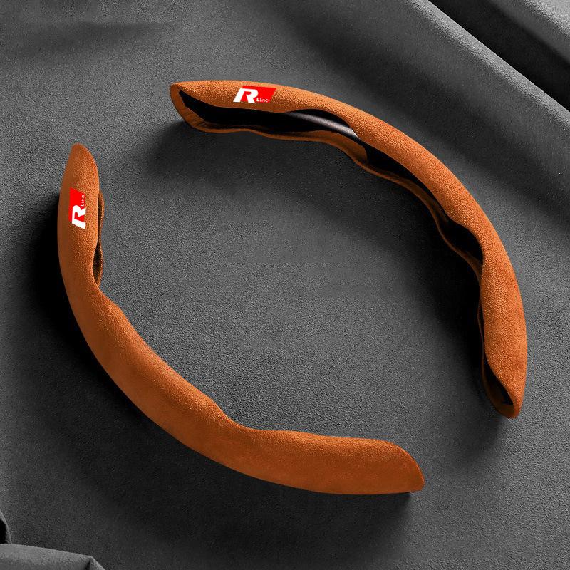 2pcs Car Suede Steering Wheel Cover Sweat-absorbin Non-Slip For VW Rline Tiguan Passat Auto Protector Decoration Accessories ZY2