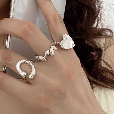 Кольцо в корейском стиле из серебра S925 с покрытием в виде неправильного листа - Женская винтажная мода, простое геометрическое открытое кольцо с изогнутым краем в форме сердца для указательного пальца.