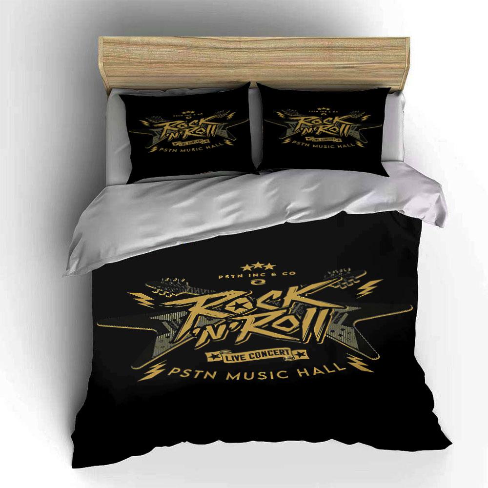 "Rock 'n' Roll text." Bedding sets Duvet cover sets Duvet covers Pillowcases(1 * Duvet Cover 2 * Pillowcases without duvet insert)