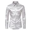 Men Silk Like Satin Shirt Long Sleeve Casual Slim Fit Dress Shirt Stylish Solid Color Lapel Button Down Business Formal Shirts