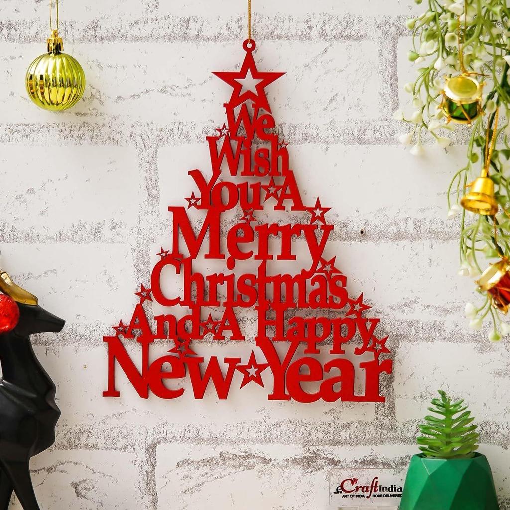 Деревянное красное рождественское дерево, настенное украшение, экспонат. Желаем вам веселого Рождества и счастливого Нового года | Предметы рождественских украшений