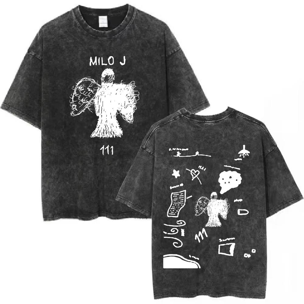 Rapper Milo J Tour Tshirt  Album Merch TShirts Mens Women Fashion Hip Hop Vintage Washed Short Sleeves T Shirts Fans Gifts