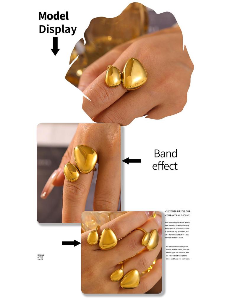 Геометрическое нерегулярное глянцевое открытое кольцо с покрытием из 18-каратного золота из нержавеющей стали