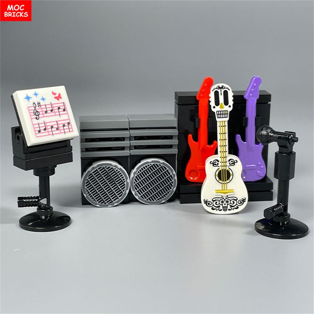 MOC Bricks Suona Horn Music Score Singer Saxophone Bass Figure Musical Instruments Educatinal Building Blocks Kids Girls Toys