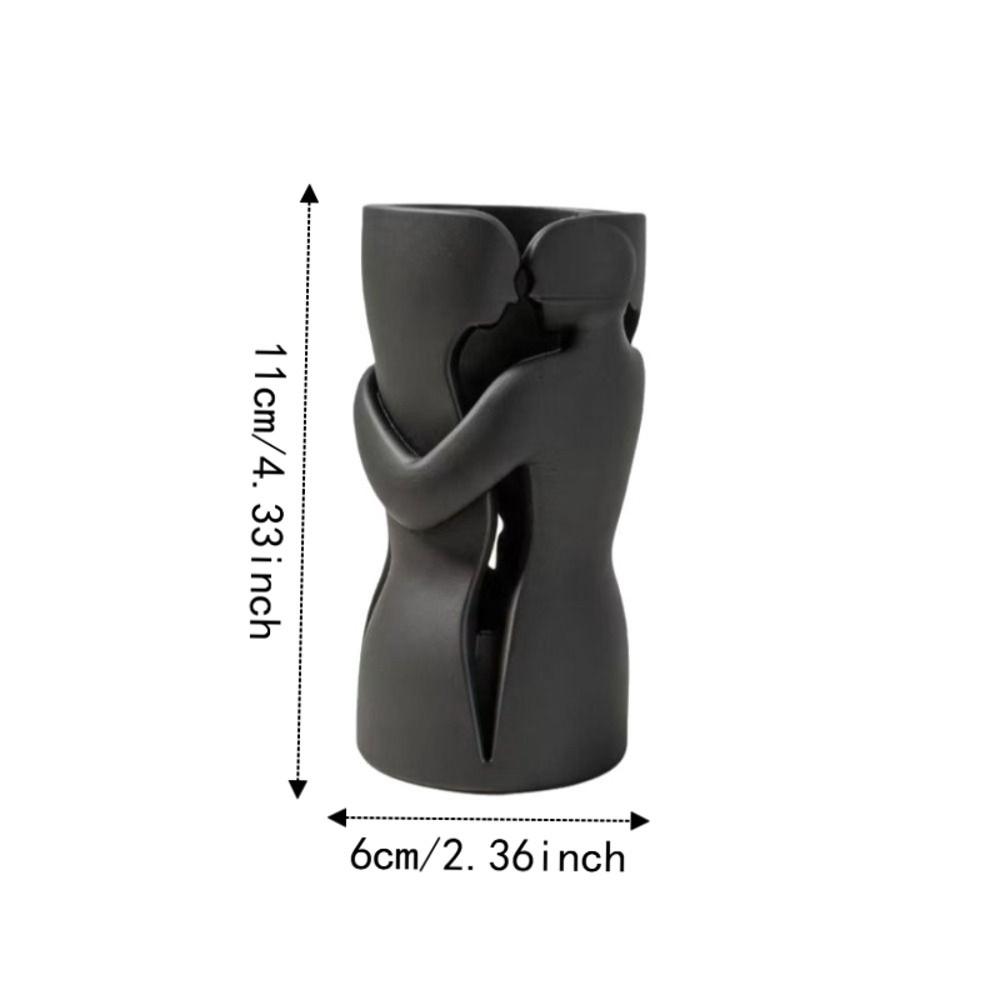 Abstract Shape 3D Couple Flower Vase Black Flower Holder Lovers Ornament Sculpture  Bedroom