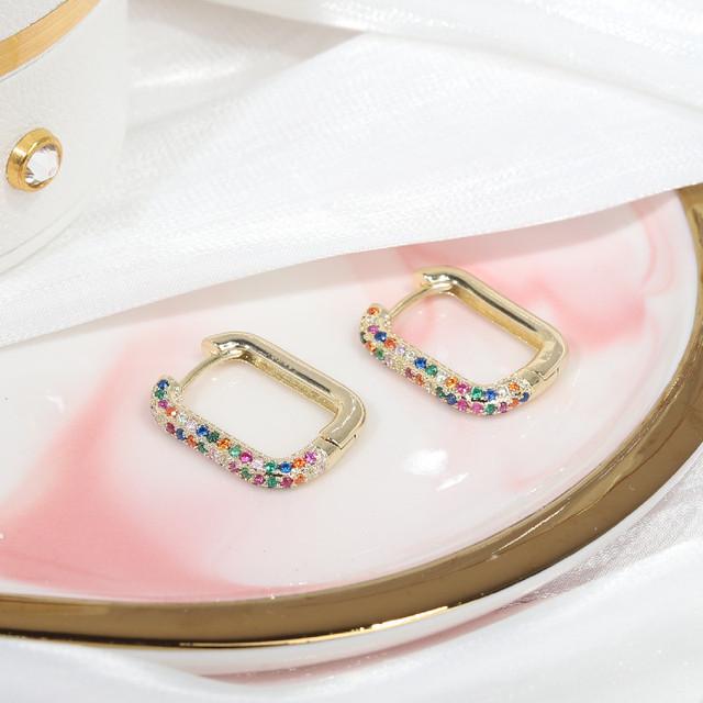 Серьги-замки с квадратным креплением, простого дизайна, 14 карат, настоящее золото, изысканные женские серьги с инкрустацией из меди и циркония, ювелирные изделия