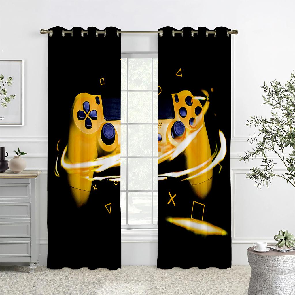 3D Cartoon Game Handle Curtains, Cool Electronic Controller Curtains, 2 Panels, Kids Room, Bedroom, Living Room, Balcony Decor