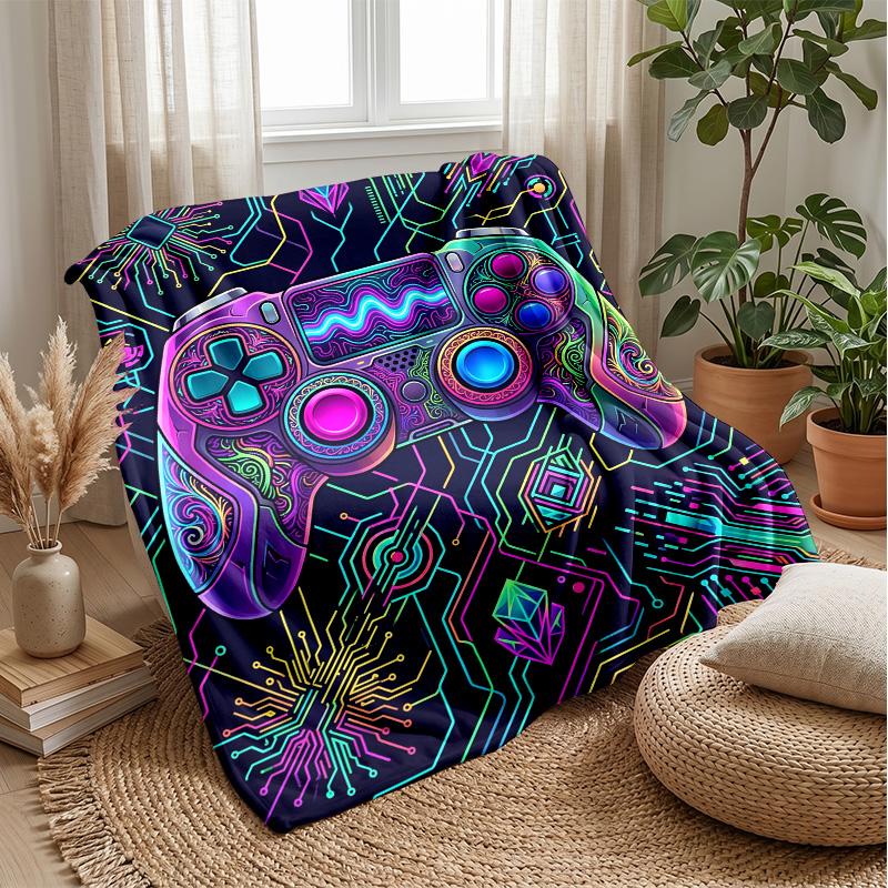 Neon Game Controller Art Theme blanket Lightweight Warm Flannel Blanket Decorative Throw Blanket for Home Decoration