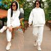 Women's Sets Autumn and Winter Fashion Solid Color Loose Hooded Sweatshirt Casual Trousers Two-piece Set