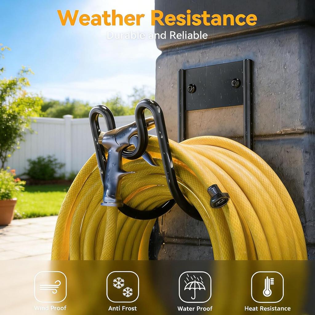 2 Pack Heavy Duty Garden Hose Holder Wall Mount, Metal Water Hose Hanger, Durable Hose Storage Organizer for Outside Yard, Lawn, Patio